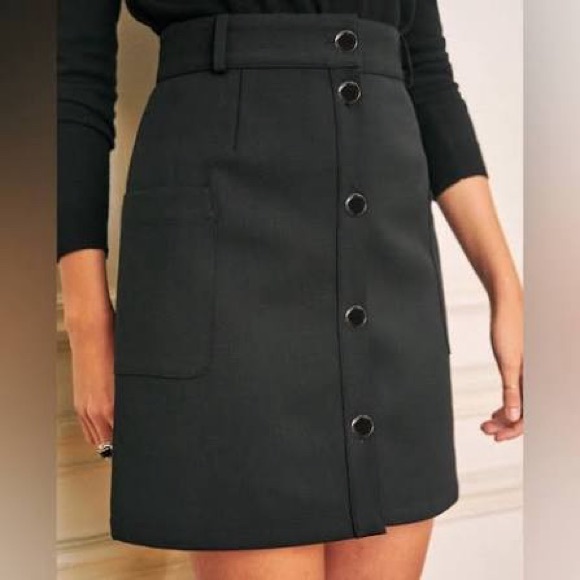Sezane Charcoal Button-Front Mini Skirt - Picture 1 of 9